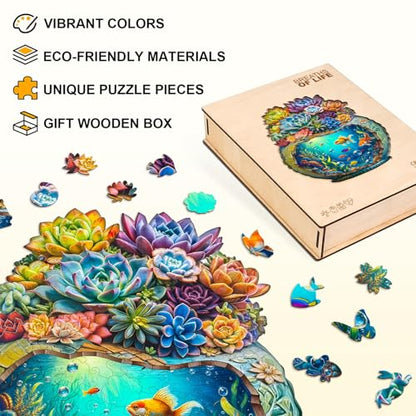 Succulent Ocean Puzzles Potted Colorful Plants Flowers Aquarium Vase Fish Puzzle Adults Gifts for Women Men Wooden 165 Pieces 11.4 * 10.0in (165 Count)