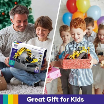 5-in-1 STEM Building Block Kit RC Robot Excavator Toys for Ages 8-13 (430 Count)