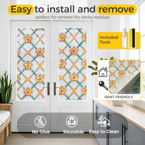 3D Stained Glass Window Privacy Film Decorative Non