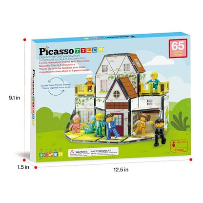 Magnet Tile Building Block Family Homestead Doll House Theme Playset 8 Character Action Figures Double Sided Magnetic Tiles Printing STEM Education Learning Kit Toy Set Kids Ages 3+ PTQ06 (5 Count)