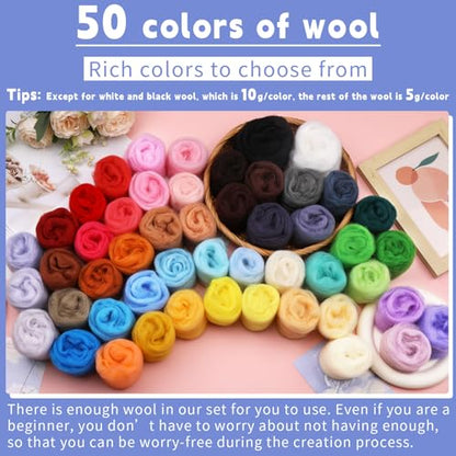 50 Colors Needle Felting Wool