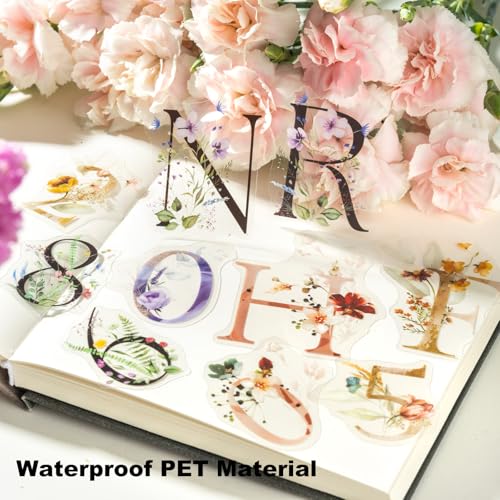 216 Pcs Floral Alphabet and Number PET Stickers for Scrapbooking (216 Count)