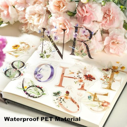 216 Pcs Floral Alphabet and Number PET Stickers for Scrapbooking (216 Count)
