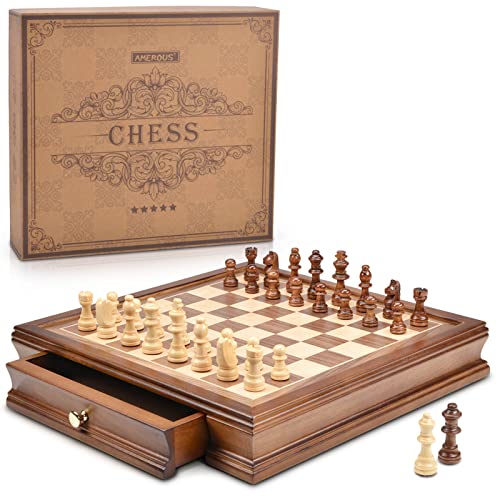 12.8" x 12.8" Magnetic Wooden Chess Set with 2 Built