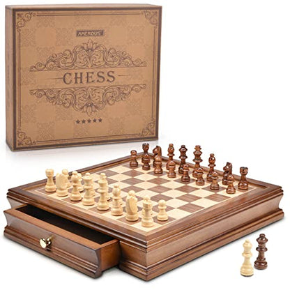 12.8" x 12.8" Magnetic Wooden Chess Set with 2 Built