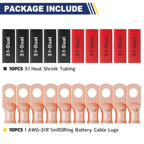 20PCS Battery Cable Lug & Heat Shrink Kit 1 AWG 3 (20 Count)