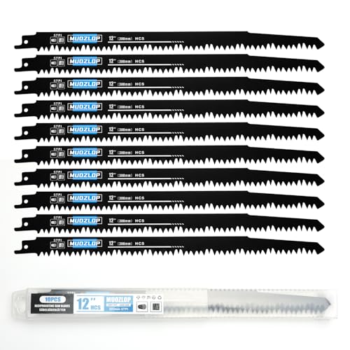 10Pack 12inch 5TPI Woodcutting Reciprocating Saw Blades Set (10 Count)