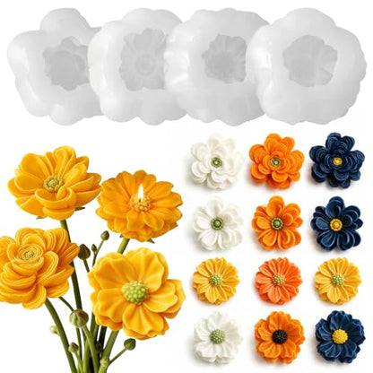 4 Pack 3D Flower Silicone Molds (4 Count)