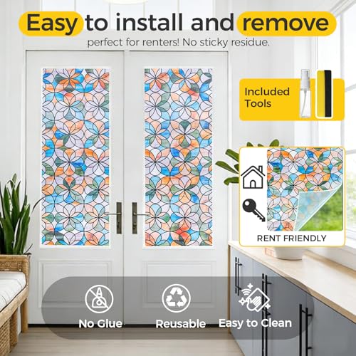 3D Stained Glass Window Privacy Film Decorative Non