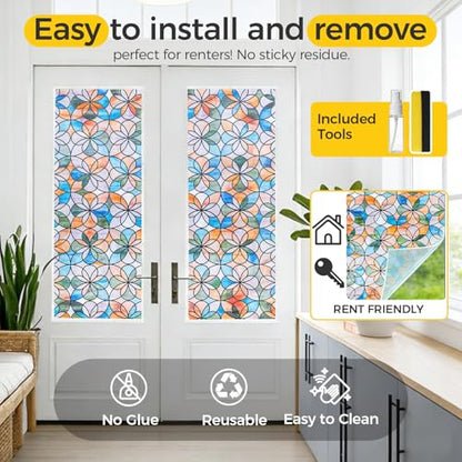 3D Stained Glass Window Privacy Film Decorative Non