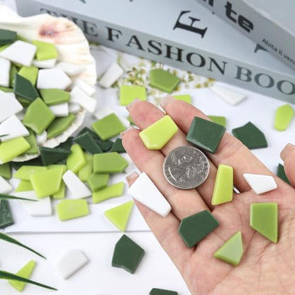 Mixed Green Glass Mosaic Tiles for Crafts Bulk