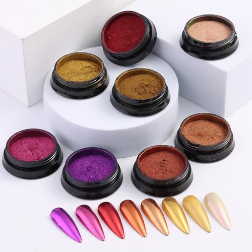 24 Jars Chrome Nail Powder Metallic Mirror Effect Pigment Iridescent Aurora Mermaid Pearl Glitter Dust (8.18 Ounce)