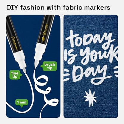 2 White Dual Tip Fabric Markers Decorating Kit Permanent for Cloth (2 Count)
