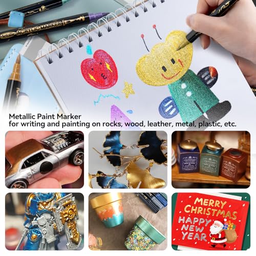 12Colors Metallic Paint Markers Brush and Fine Dual (12 Count)