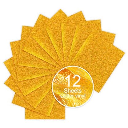 Gold Glitter HTV Sparkly Heat Transfer Vinyl (12 Count)
