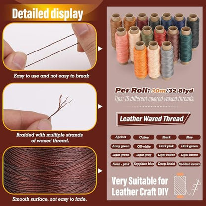 Waxed Thread 0.8mm Leather Thread for Stitching (98 Foot)