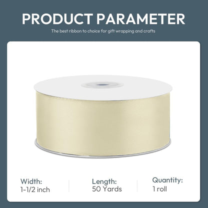 KMER LIFE 1-1/2" Wide x 50 Yards Ivory Single Faced Polyester Satin Ribbon for Wedding Decor, Wreath, Crafts, Gift Wrapping & Other Projects - Crafty Corner