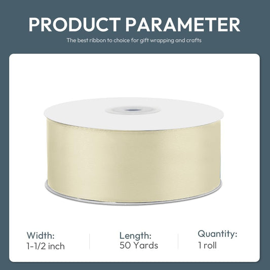 KMER LIFE 1-1/2" Wide x 50 Yards Ivory Single Faced Polyester Satin Ribbon for Wedding Decor, Wreath, Crafts, Gift Wrapping & Other Projects - Crafty Corner