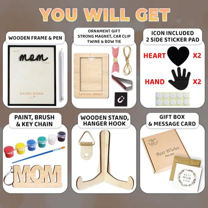 10" Hands Down Best Mom Ever Sign DIY Kids Gifts For Mom Handprint Kit with Acrylic Paints
