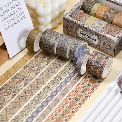 12 Rolls Exotic Charm Washi Tape Set Floral Arts Adhesive Tapes Geometric Garden Decorative Masking Tape Sets for Craft (12 Count)
