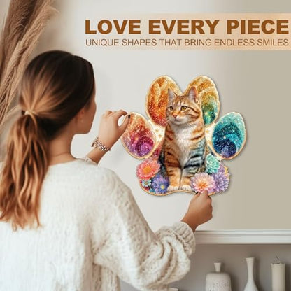 Colorful Flower Paws Cat Puzzles Adults Gifts for Women Men Wooden 170 Pieces 11.4x11.0in