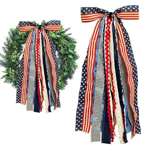 Large Patriotic Star Ribbons Bow for Wreath