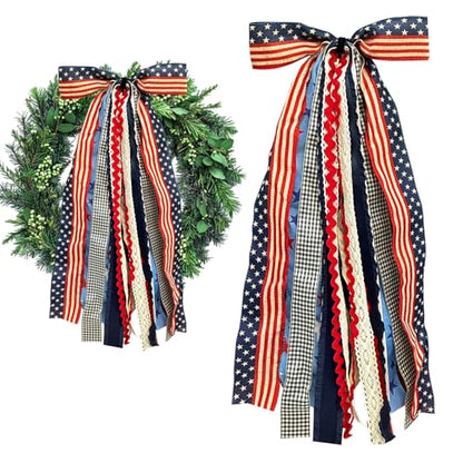 Large Patriotic Star Ribbons Bow for Wreath