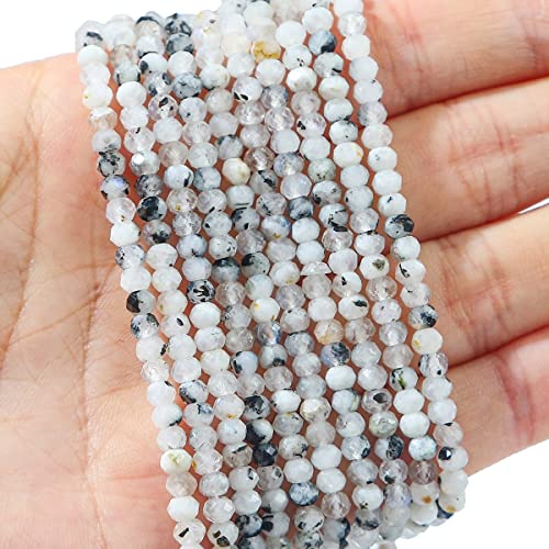 Natural White Spectrolite Beads 4x2mm 120pcs Faceted Rondelle Loose Semi Gemstone Beads for Jewelry Making Design (120 Count)