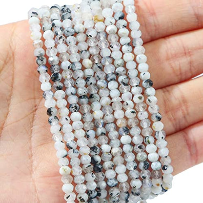 Natural White Spectrolite Beads 4x2mm 120pcs Faceted Rondelle Loose Semi Gemstone Beads for Jewelry Making Design (120 Count)