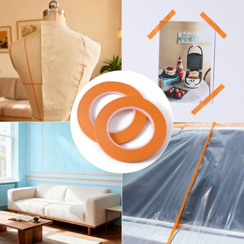 2 Pack 1 4" inch x 60yd Orange Painters Tape Easy Removal Thin Narrow Finishing Masking Tape Painting Tape Wall Tape (2 Count)