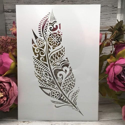 A4 Reusable Mandala Feather Stencil for Painting