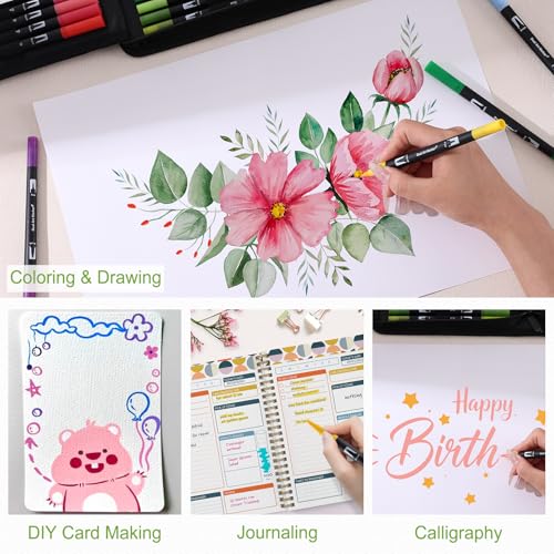 60 Colors Dual Tip Watercolor Paint Markers Pens (60 Count)