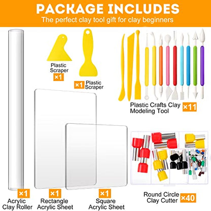 57 Pcs Clay Sculpting Tools Kits Polymer Clay Tools DIY Set with Roller