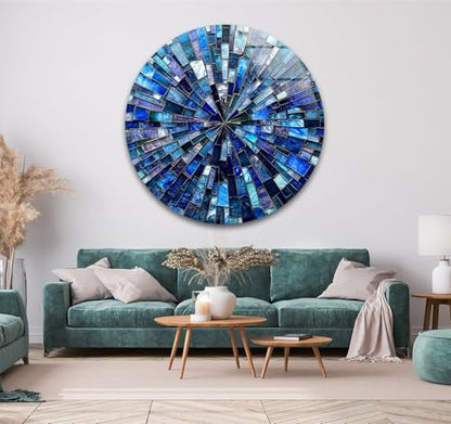 39,4''(100cm) Diameter Radiant Mosaic Burst Round Glass Wall Art Tempered Glass Printing Wall Decor Large Wall Art Wall Hangings