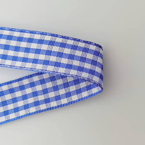 Blue and White Woven Edge Plaid Ribbon 100% Polyester Gingham Ribbon 25 Yards Each Roll