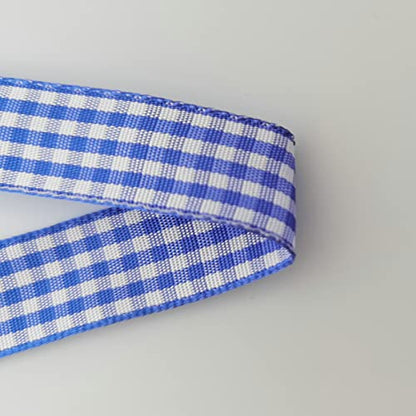 Blue and White Woven Edge Plaid Ribbon 100% Polyester Gingham Ribbon 25 Yards Each Roll