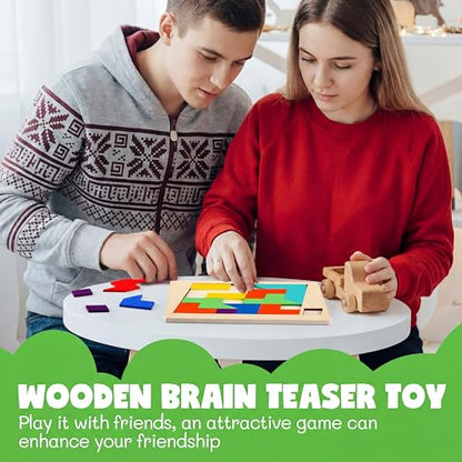 3 Pack Large Wooden Blocks Puzzles Hexagon Tangram Puzzle Wooden Russian Brain Puzzles for Adult Challenge Teasers Geometric Jigsaw Logic Iq STEM Educational Gift Graduation (3 Count)