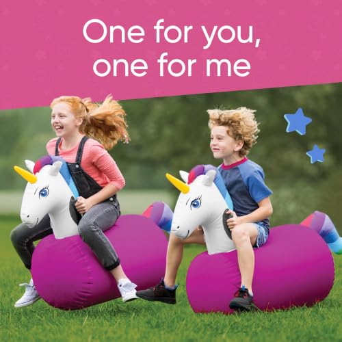 Hop N Go Inflatable Unicorn Riding Bouncy Hopping Toys for Kids Ages 5+ (2 Count)
