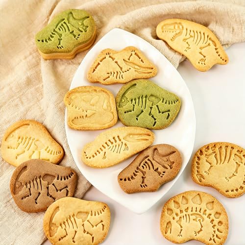 8 Piece 3D Dinosaur Fossil Cookie Cutter and Stamp Set (8 Count)