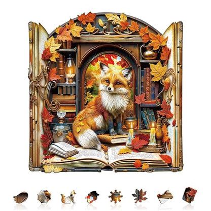 Bookcase Fox Puzzles Adults Gifts for Women Men Wooden 190 Pieces 10.6 * 10.3in