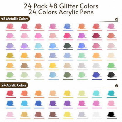72 Colors 48 Pack Dual Tip Glitter Markers & Acrylic Markers Set (48 Count)