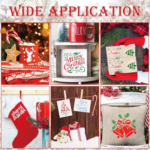 30pcs Small Christmas Stencils for Painting on Wood Reusable Drawing Merry Christmas Stencil 3 Inch Stencils for Ornament DIY Crafts Xmas Balls Home Décor (30 Count)