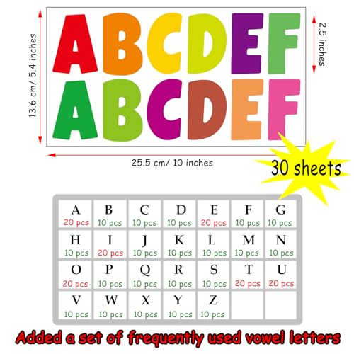 360 Pcs 30 Sheets Bulletin Board Letters 2.5 Inches Alphabet Stickers Self Adhesive Stick on Letters for Poster Board Classroom School Home Decor (360 Count)