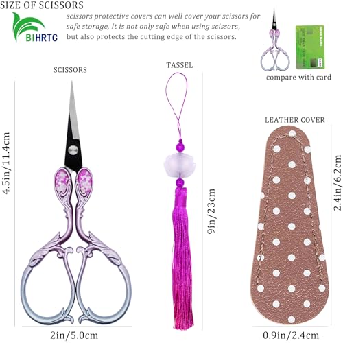 Cross Stitch Scissors Sharp Stainless Steel Dressmaker Scissor with Cover Tassel Vintage Needlework Shears for Embroidery Sewing Machine Needlework Beading DIY Threading