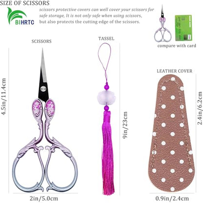 Cross Stitch Scissors Sharp Stainless Steel Dressmaker Scissor with Cover Tassel Vintage Needlework Shears for Embroidery Sewing Machine Needlework Beading DIY Threading
