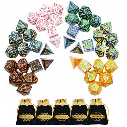 Double Colors Polyhedral Dice Sets with Pouches for D&D DND RPG MTG Dungeon and Dragons Table Board Roll Playing Games D4 D6 D8 D10 D% D12 D20