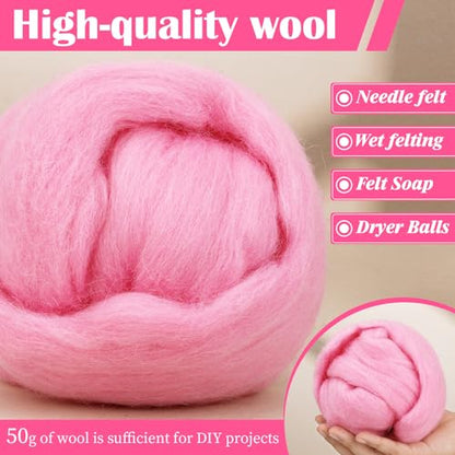 1.76oz Pink Natural Wool Roving