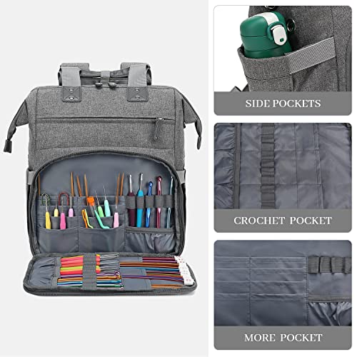 Knitting Bag Backpack Yarn Storage Organizer Travel Bag with USB Charging Port