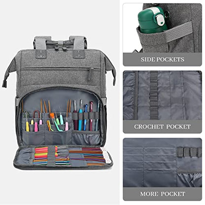 Knitting Bag Backpack Yarn Storage Organizer Travel Bag with USB Charging Port