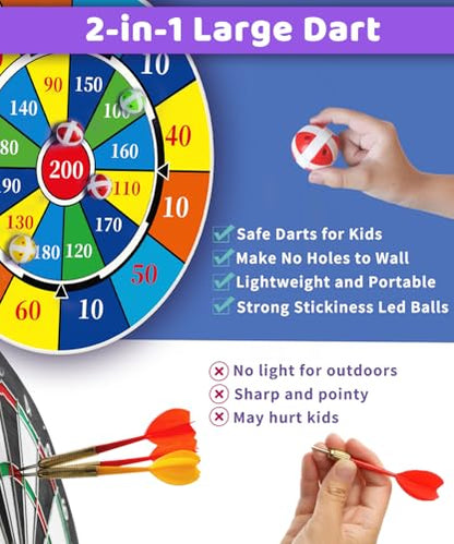 2 in 1 29" Large LED Dart Board for Kids (6 Count)